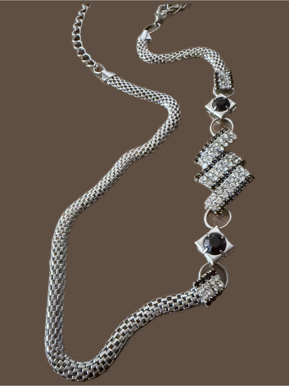 Silver Chain belt with Black Stone Accents